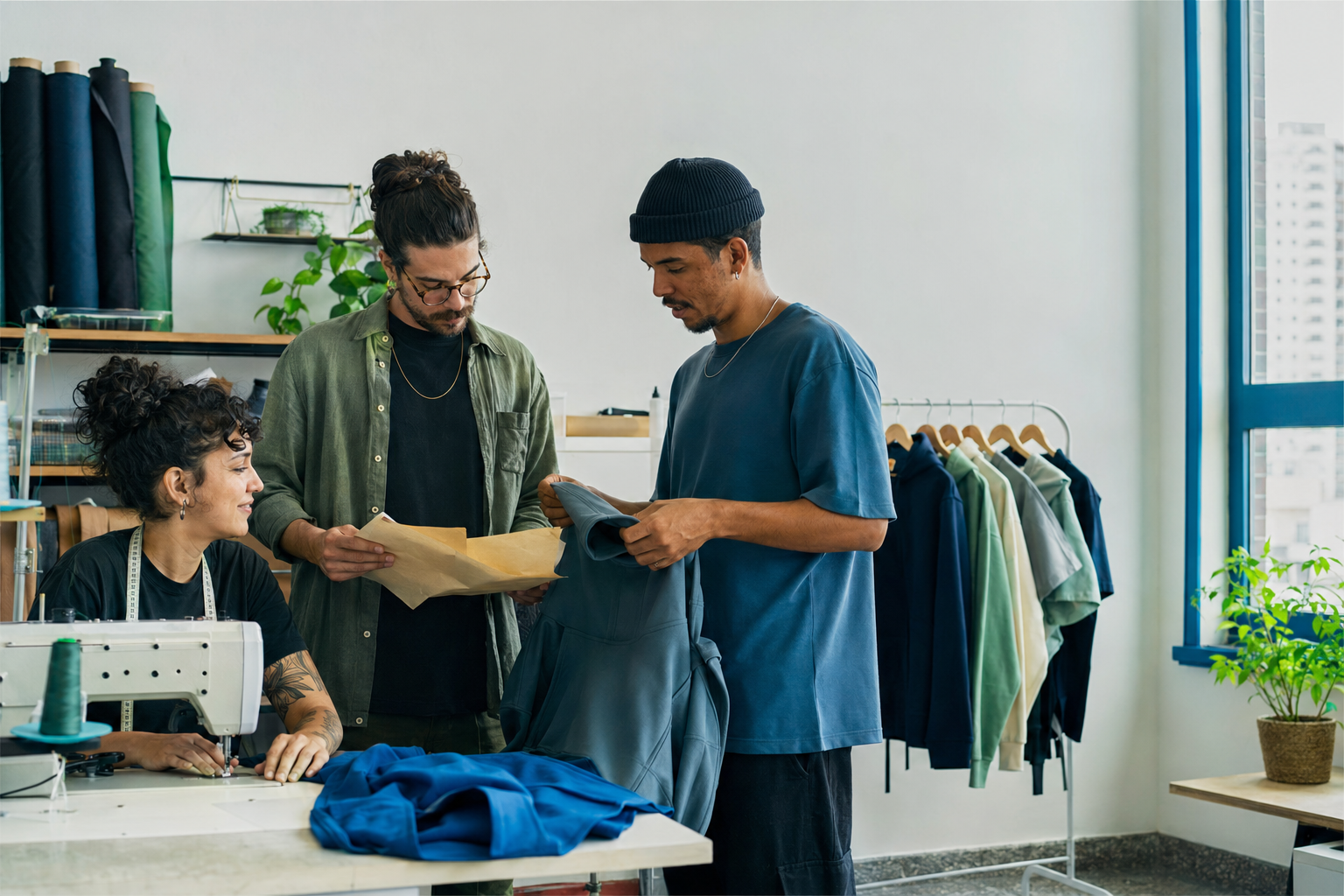 Profissionais em uma oficina de moda